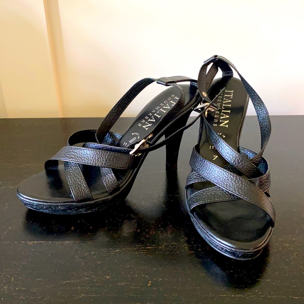 Strappy Black Leather Heels